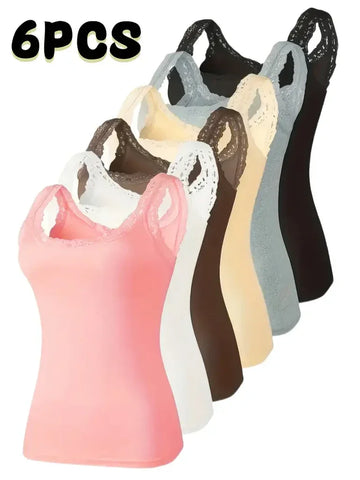 6pcs Contrast Lace Bralette Set Includes Bras and Panties