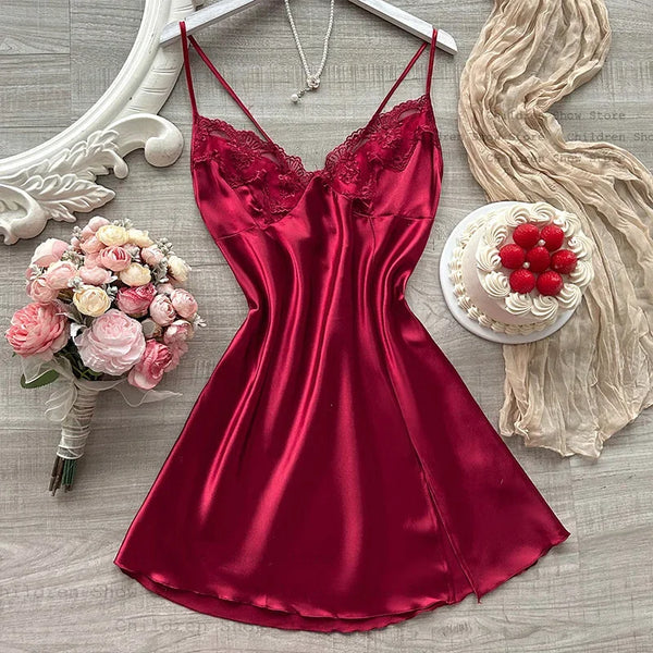 Women's Lace Splicing V-Neck Sexy Nightgown