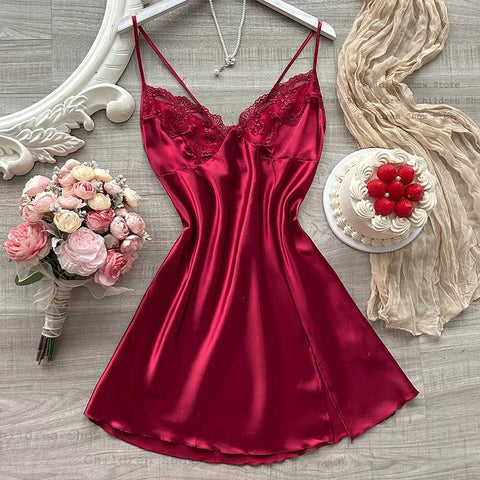 Women's Lace Splicing V-Neck Sexy Nightgown