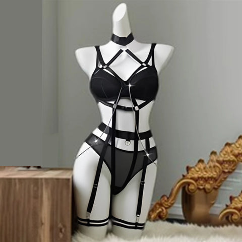 European and American Sexy Lingerie Seductive Role-Playing Chain Four-Piece Set