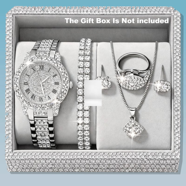 6pcs Luxury Versatile Women's Quartz Watch + Elegant Jewelry Set