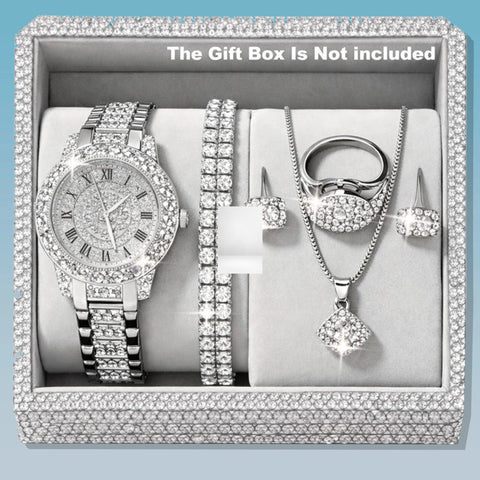 6pcs Luxury Versatile Women's Quartz Watch + Elegant Jewelry Set