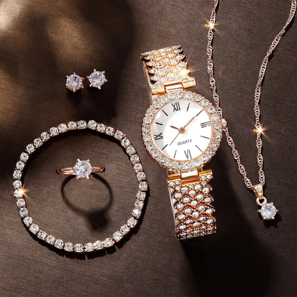 Women’s Premium Rhinestone Watch & Jewelry Set