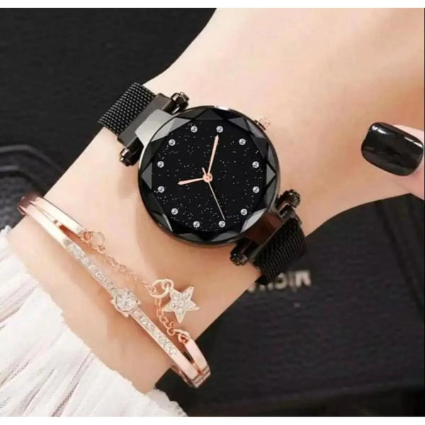 Watch For Women Stainless Steel Magnet Strap Watch For Girls