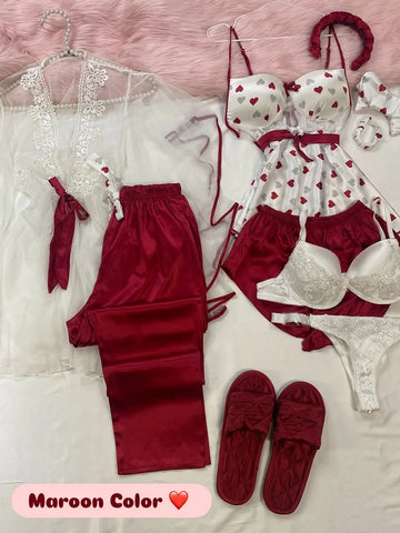 8 Pcs Luxury Imported Silk Nighty Bridal Set