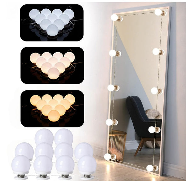 LED Vanity Mirror Lights – 10 Bulbs, 3 Color Modes