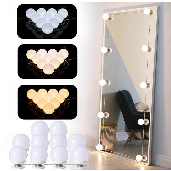 LED Vanity Mirror Lights – 10 Bulbs, 3 Color Modes