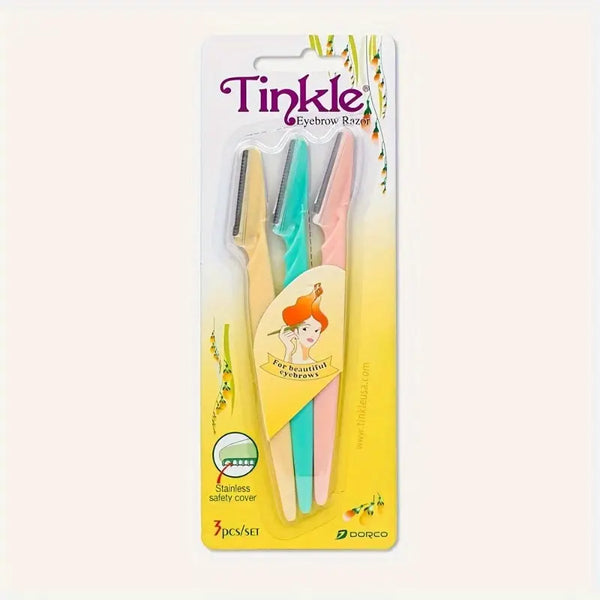 Tinkler Eyebrow Razor - Precision Dermaplaning Tool for Women & Men, Stainless Steel, Travel-Friendly, Classic Design with Colorful Handles, Includes 3 Interchangeable Heads