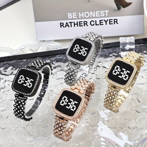LED Digital Watch Rhinestone Band – Unisex