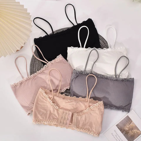 Breathable Cotton Bra Set for Women Spaghetti Strap Thread Cotton Beauty Back Strapless Bra And Undershirt Lace Tube Top Underwear Anti-Exposure Breasted Vest Foreign Trade