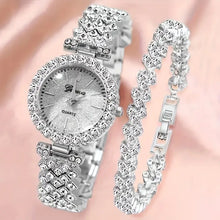 Silver Crystal Watch & Bracelet Set for Women