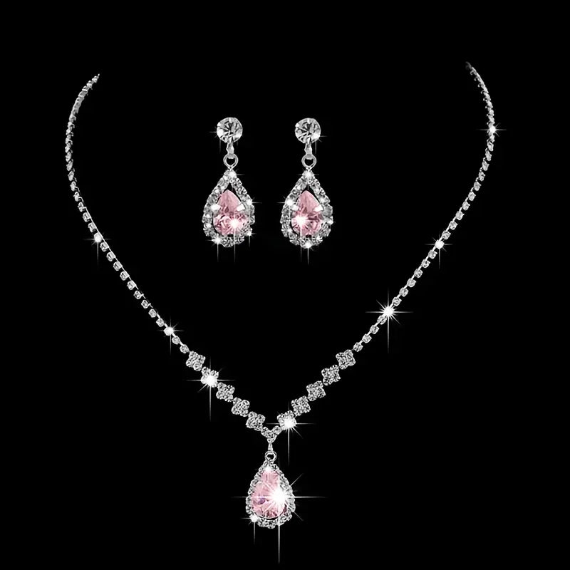 Sparkling Synthetic Zirconia bridal jewelry set, earrings, necklace combination, rhinestone jewelry set