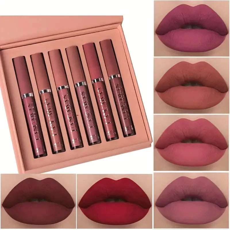 6pcs Long-Lasting Waterproof Lipstick Set for Women - Matte Finish, Volumizing & Smoothing, All Light Beige Types, 6 Shades (Pink, Brown, Red, Nude, Peach, Nude) - Plant-Based Squalane, Matte Lipstick, Beauty Product, Sleek Packaging, Highquality Finish