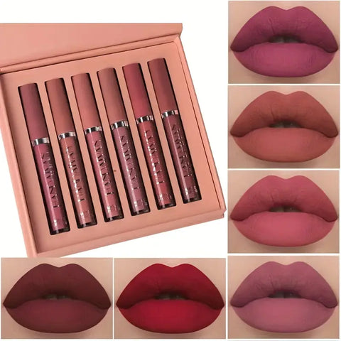 6pcs Long-Lasting Waterproof Lipstick Set for Women - Matte Finish, Volumizing & Smoothing, All Light Beige Types, 6 Shades (Pink, Brown, Red, Nude, Peach, Nude) - Plant-Based Squalane, Matte Lipstick, Beauty Product, Sleek Packaging, Highquality Finish