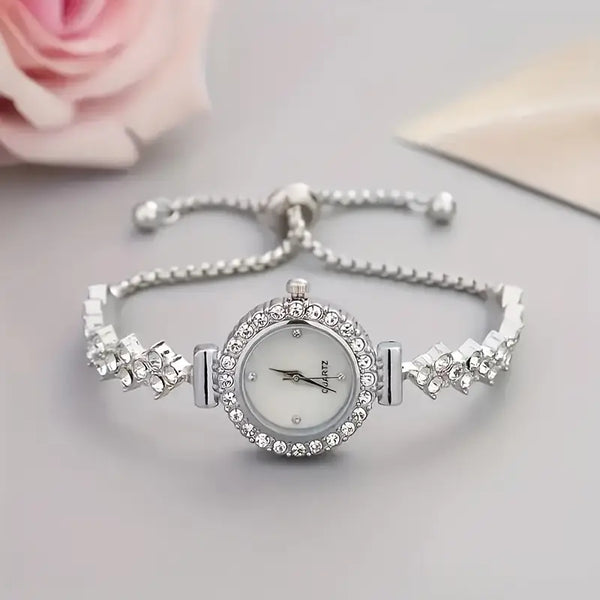 1pc Elegant Women'S Quartz Watch with Sparkling Rhinestone Accents, Round Zinc Alloy Case, World Time Feature, and Durable Zinc Alloy Band - Perfect for Casual or Formal Occasions, Formal Timepiece, Sophisticated Design, Rhinestone Embellishments