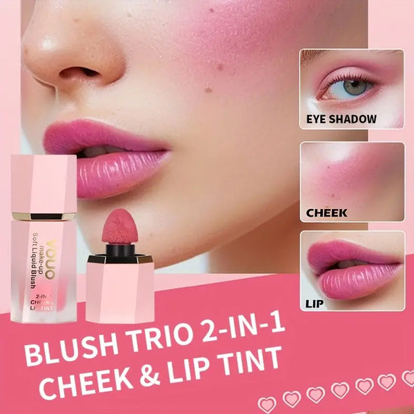 VOUO Liquid Blush & Lip Stick - Dual-Use Matte Cheek & Lip Tint with Sponge Tip Applicator, & Long-Lasting Formula, to Dark Shades ( /Coral/Peach)