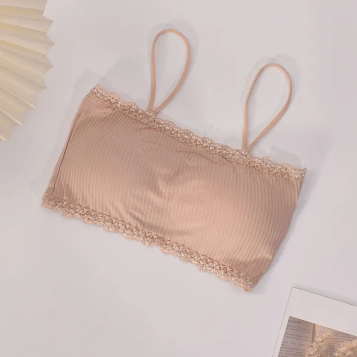 Breathable Cotton Bra Set for Women Spaghetti Strap Thread Cotton Beauty Back Strapless Bra And Undershirt Lace Tube Top Underwear Anti-Exposure Breasted Vest Foreign Trade