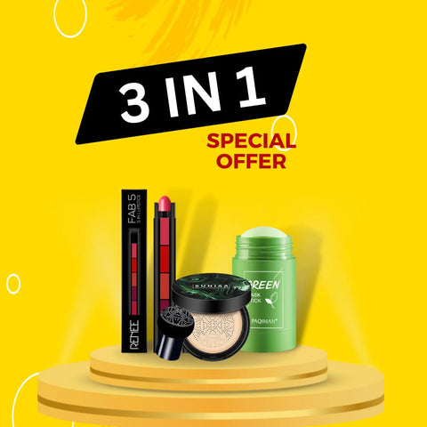 SUNISA Makeup Foundation With 5in1 Matte Lipstick And Green Mask Stick (Pack Of 3)