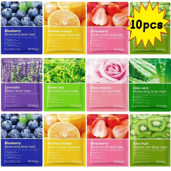 10pcs Fruit facial mask, suitable for facial moisturizing, moisturizing,, facial care, small pieces, travel clothes, men and women, random delivery