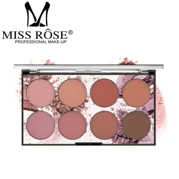MISS ROSE M 8-Color Blush & Eyeshadow Palette - High Quality, Sweatproof, Buildable Matte Finish with Light Nude & Berry Tones, Silky Powder Texture for Natural Radiant Cheeks & Everyday Makeup, Blush Powder for Cheeks