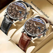 Men's Fashion Casual Black & Brown Quartz Watch Set
