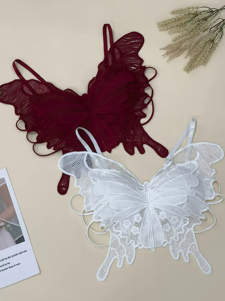 Women'S Lace Bralettes - Romantic Floral Jacquard Design, Wireless with Removable Pads, Supports Up to 60kg, Elegant White & Red Lace Backless Bralettes for Casual Attire, Lace Bralette, Everyday Underwear, Floral Lace Design, Comfortable Fit