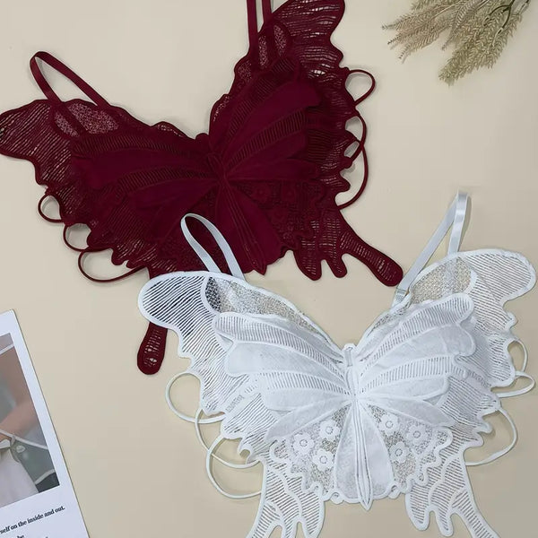 Women'S Lace Bralettes - Romantic Floral Jacquard Design, Wireless with Removable Pads, Supports Up to 60kg, Elegant White & Red Lace Backless Bralettes for Casual Attire, Lace Bralette, Everyday Underwear, Floral Lace Design, Comfortable Fit